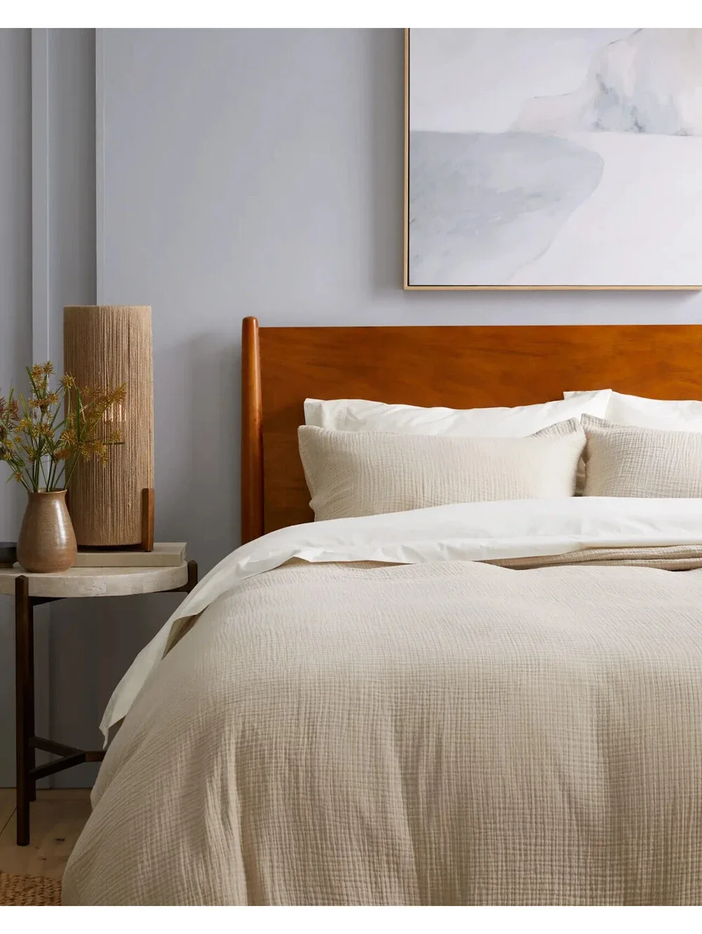 Quince Organic Airy Gauze Duvet Cover Set King Dune 100% Cotton NEW